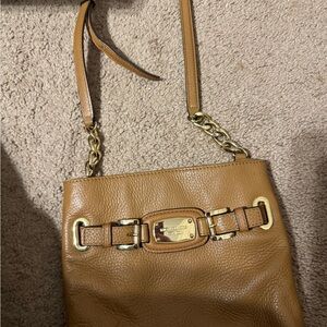 Michael Kors Tan Gold Crossbody Bag with Leather Finish